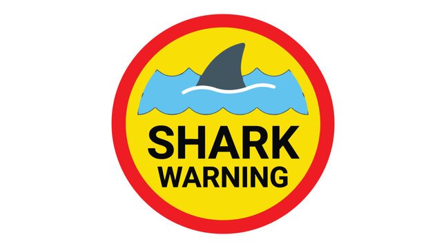 Shark warning sign with fin silhouette and yellow background