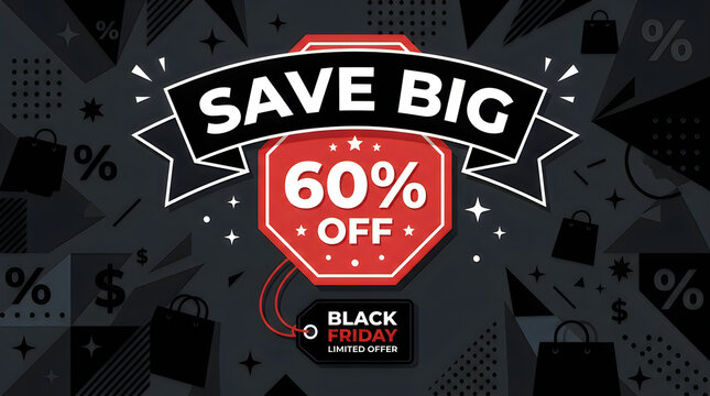 Sixty percent off sale announcement black friday promotion graphic