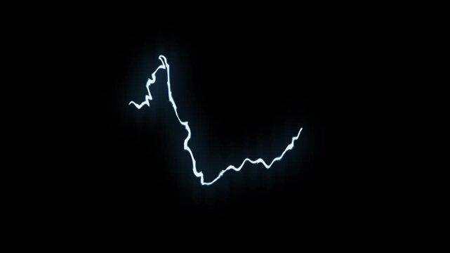 Powerful blue electric lightning bolt striking across black background, glowing thunder flash, realistic storm energy effect, VFX compositing overlay, animated electric strike effect 4k