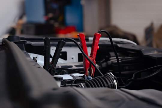 Jumper Cables on Car Battery