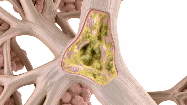 Human bronchia medical illustration anatomical cutaway airway tissue reveals detailed respiratory structure