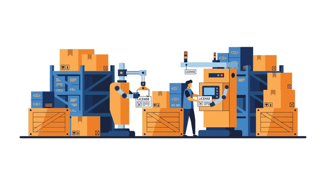 Automated Warehouse Logistics for Digital Licensing and Software Distribution Illustration
