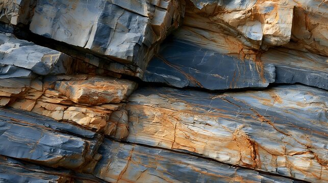 Premium geological composition combining sediment layers basalt columns crystal caves erosion mineral veins fossil textures and balanced natural daylight