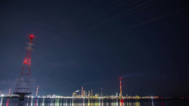青崎から望む工場夜景のタイムラプス