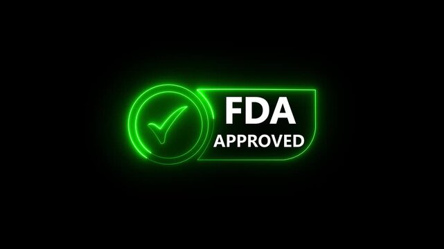 glowing neon FDA Approved icon Food and Drug Administration label.FDA Approved Green Check Mark icon. FDA Approval icon and Medical Research, Healthcare Regulation and Pharmaceutical Process.4k video