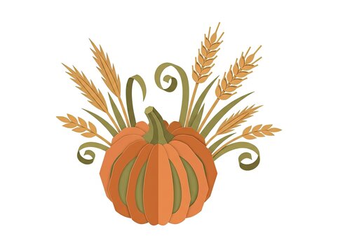 Pumpkin centerpiece with dried grasses, fall decoration concept
