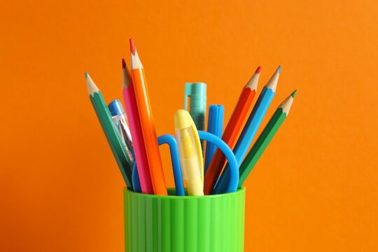 Close-up voew of holder with bright stationery