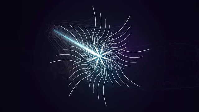 Abstract white glowing energy lines forming a complex starburst pattern on a dark background abstract design light rays dynamic motion digital art futuristic tech