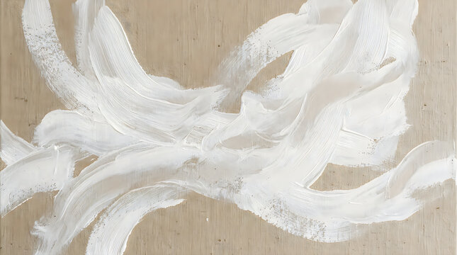 Abstract expressive white paint brush strokes on canvas