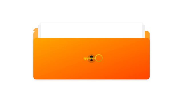Amber Encrypted File Folder with Rotating Brass Digital Key Security Animation