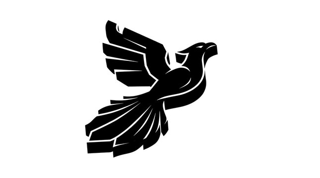 Isometric bold solid phoenix bird silhouette icon representing high speed network rebirth and future tech startup logo