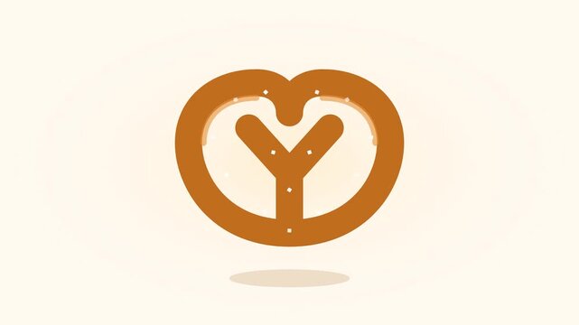 Golden Brown Twisted Pretzel Icon with Salt Crystals Floating on Warm Background
