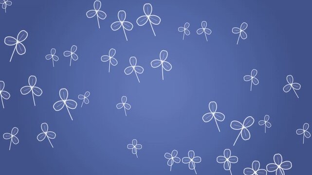 Minimalist white outline clover leaves floating against a solid blue background texture white outlines floating clovers minimalist design nature pattern lucky clover