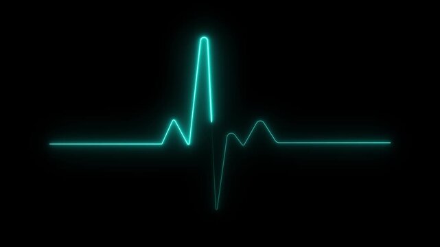 Cyan neon electrocardiogram line pulsing on a black background representing a healthy heartbeat