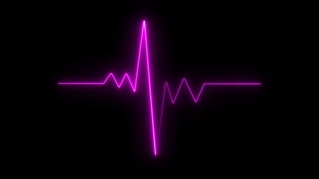 Bright pink neon electrocardiogram waveform on a black background showing a steady pulse