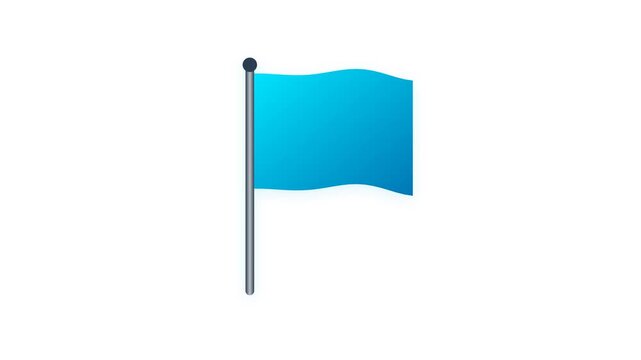 Bright Cyan Gradient Flag Icon Waving Smoothly on White Background Seamless Loop