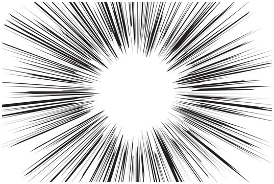 A high contrast manga speed line background radiating from a central white point to convey intense action