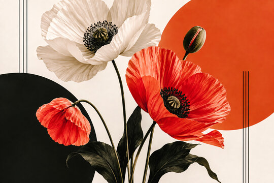 D&eacute;cor floral &eacute;l&eacute;gant  avec cercle rouge