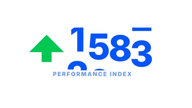 Blue Bold KPI Counter with Rapidly Increasing Numerical Data and Upward Green Growth Arrow Loop