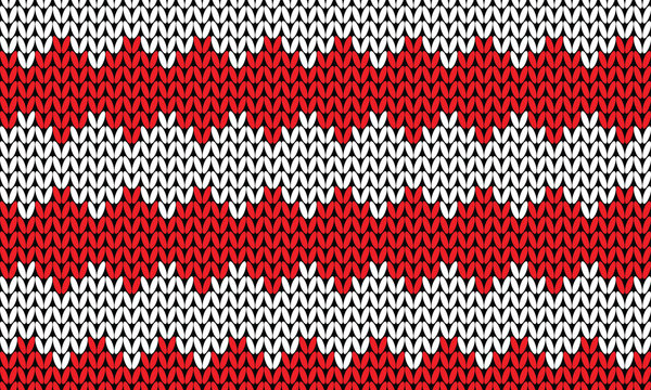 Red and white zigzag knitted pattern vector background for winter cozy sweater texture and fabric design