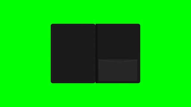 Professional Bill Folder Opening with Credit Card Insertion and Receipt Printing on Chroma Key Green
