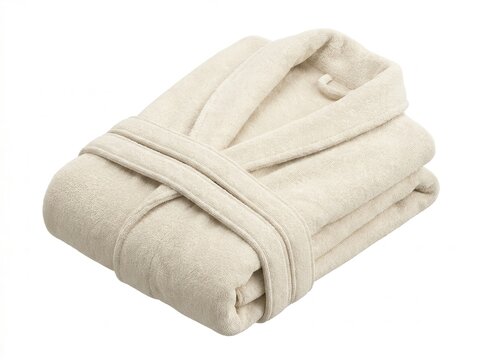 Soft cotton robe with folded belt, morning comfort concept