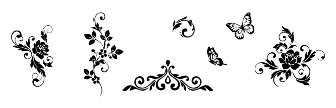 Collection of elegant black floral scrolls swirls and fili losjV6nAUMa0QozGDwNDUw set with simple line art design featuring line art, illustrations, graphic resources with vector and design elements