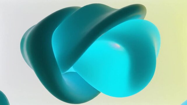 Abstract smooth morphing organic shapes in teal blue colors with bright glowing light effect in modern 3d render