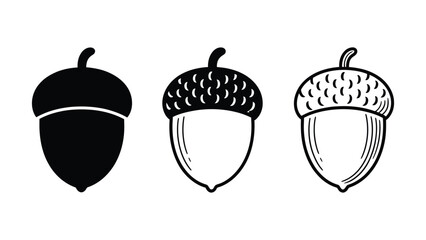 Acorn icon set. Vector black silhouette, outline and line art oak nuts for autumn, nature and forest design EPS. © Innovation Galary