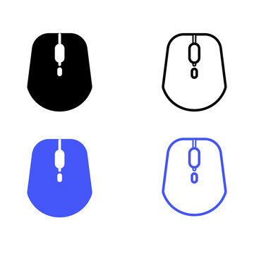 Computer Mouse Icon Set in Black and Blue Filled and Outline Styles