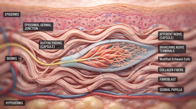 Structure of Ruffini Ending Mechanoreceptor in the skin layer.