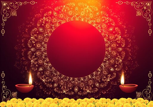 an elegant festive diwaliu background template featuring burning oli diyas and an intricate decorative mandala circle frame
