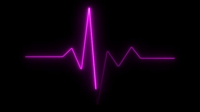 Vibrant magenta neon electrocardiogram line pulsing rhythmically on a black background