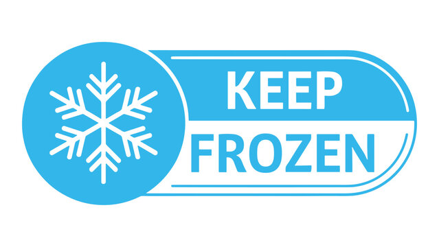 Keep Frozen Icon: A clear and concise graphic sign indicating that the product or contents should be kept frozen, featuring a snowflake symbol and bold text.