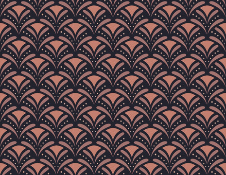 Dusty Rose Art Deco Fan Seamless Vector Pattern Background