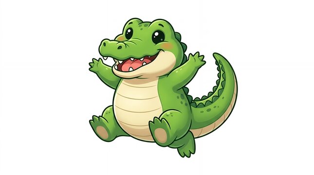 Adorable Cartoon Alligator Illustration with Open Arms and Cheerful Expression.