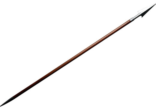Ancient weapon spear with sharp tip and wooden shaft