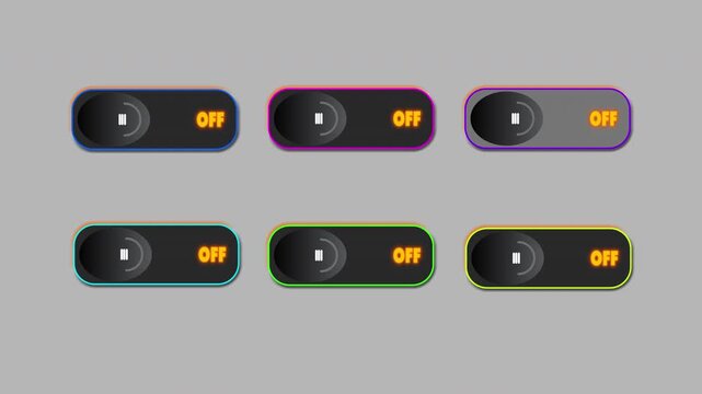 Modern toggle switch animation with glowing neon edges and slider effect.