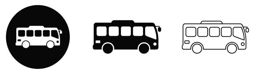 Bus icon vector set, public transport symbols and bus signage icons for travel apps, navigation systems, urban transit, route maps, passenger guidance, and travel planning © ijhiji     