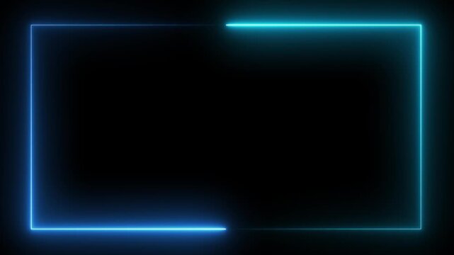 Animation of glowing neon rectangles abstract background. tow ton color rectangle picture frame. abstract glowing blue and cyan neon rectangle border frame