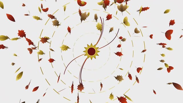 Abstract Autumn Leaves Swirling Motion Graphics Animation on White Background