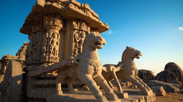 Ancient stone chariot temple at Hampi heritage site India