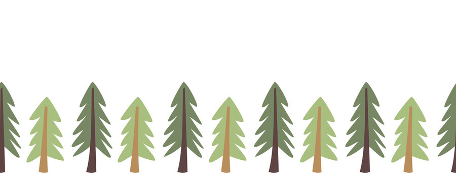 Christmas tree border banner with green pine trees vector background for holiday design