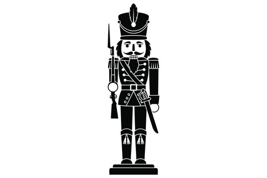 Classic black silhouette of a traditional wooden nutcracker soldier standing at attention