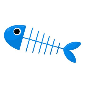 Cartoon blue fish bone skeleton illustration