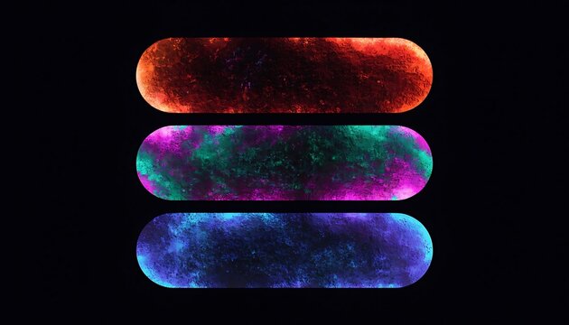 Three glowing neon horizontal banners with colorful textured light effects