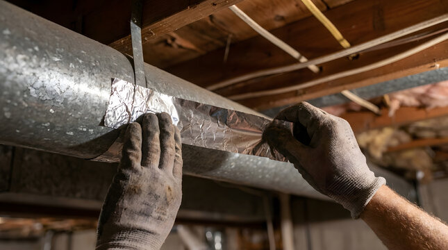 Applying Aluminum Foil Duct Tape | HVAC Air Duct Sealing | Home Heating System Repair