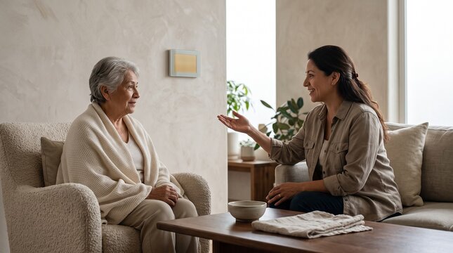 Caregiver reassures senior about comfortable home care