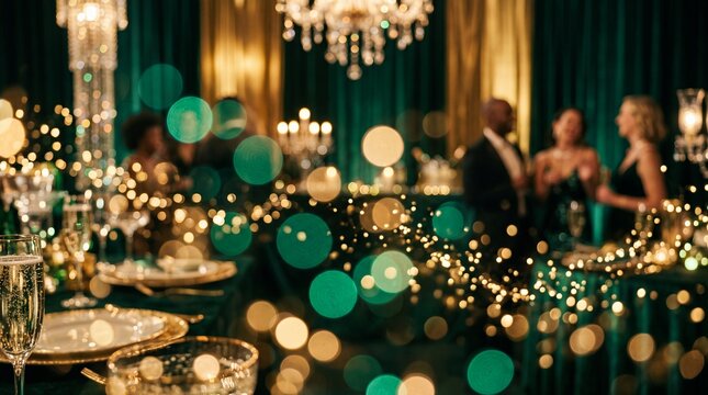 Elegant Gala Dinner Party with Glowing Bokeh Lights