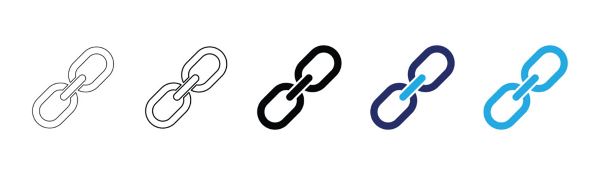 A comprehensive collection of interconnected chain link icons presented in various styles and colors suitable for diverse digital